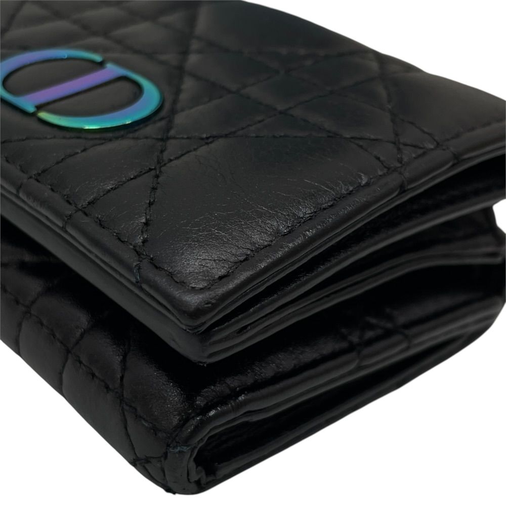 Dior Trifold Wallet Folding Caro Cannage CD Logo Quilted Leather Black Compact — view 3