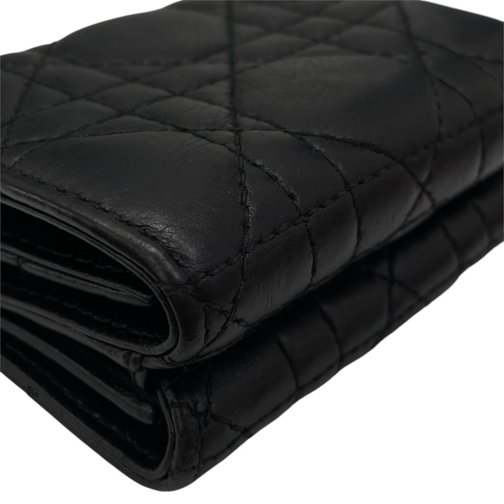 Dior Trifold Wallet Folding Caro Cannage CD Logo Quilted Leather Black Compact — view 4