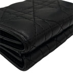 Dior Trifold Wallet Folding Caro Cannage CD Logo Quilted Leather Black Compact — view 4