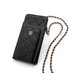 Chanel Shoulder Bag Black Gold CC Logo Quilted Phone Pouch Case