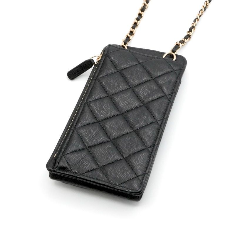 Chanel Shoulder Bag Black Gold CC Logo Quilted Phone Pouch Case — view 4
