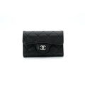 Chanel Card Case Black Silver Quilted Classic Flap CC Logo Coin Purse