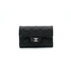 Chanel Card Case Black Silver Quilted Classic Flap CC Logo Coin Purse