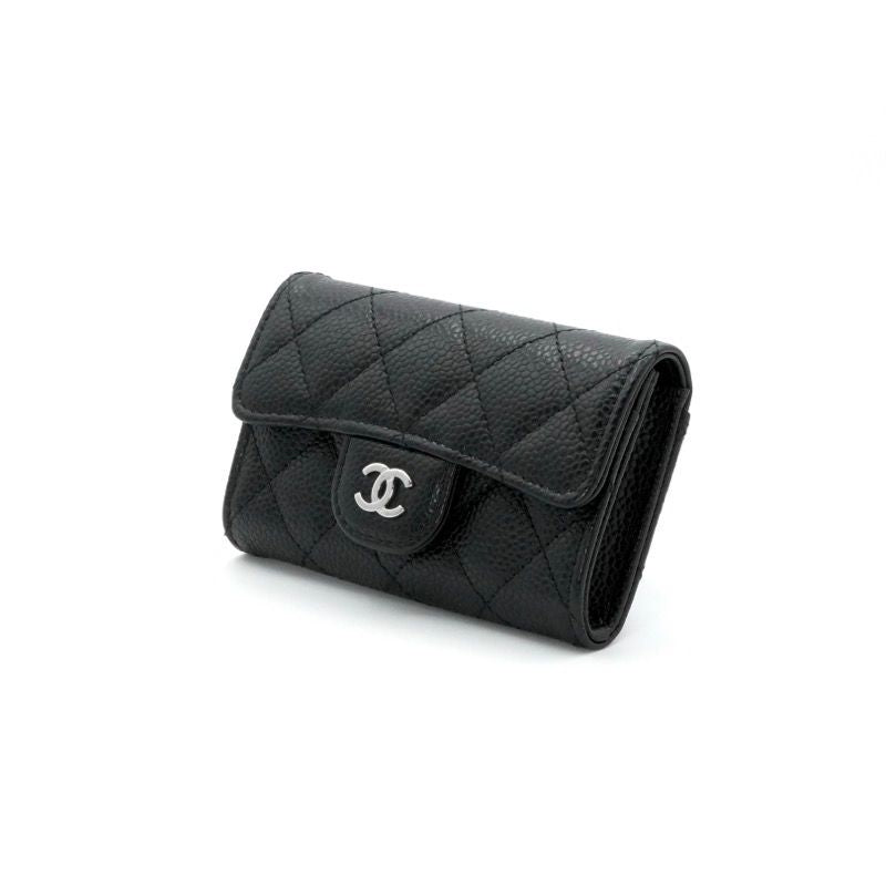 Chanel Card Case Black Silver Quilted Classic Flap CC Logo Coin Purse — view 2
