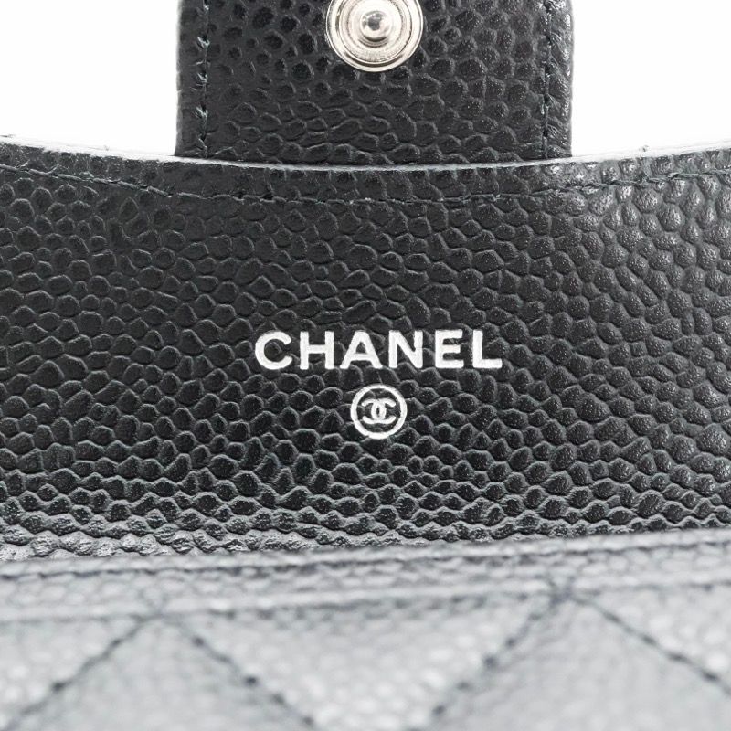 Chanel Card Case Black Silver Quilted Classic Flap CC Logo Coin Purse — view 6
