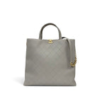Chanel Tote Shoulder Bag Gray Gold Quilted CC Logo Turnlock