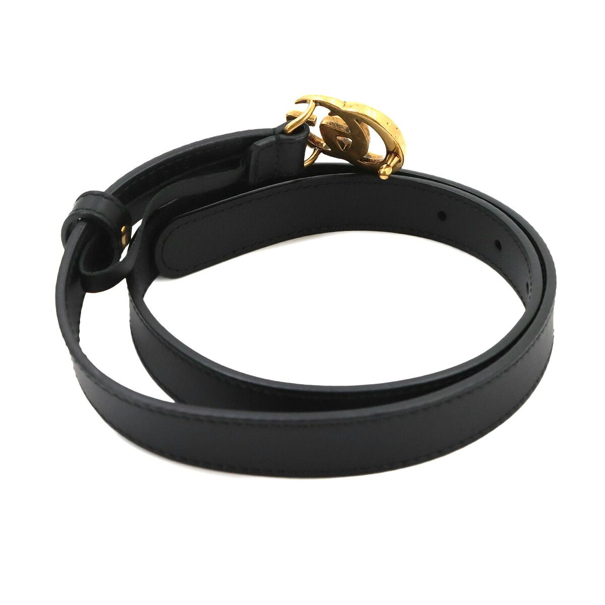 Gucci Double G Slim Belt Leather Black 70 Gold GG Marmont — view 3