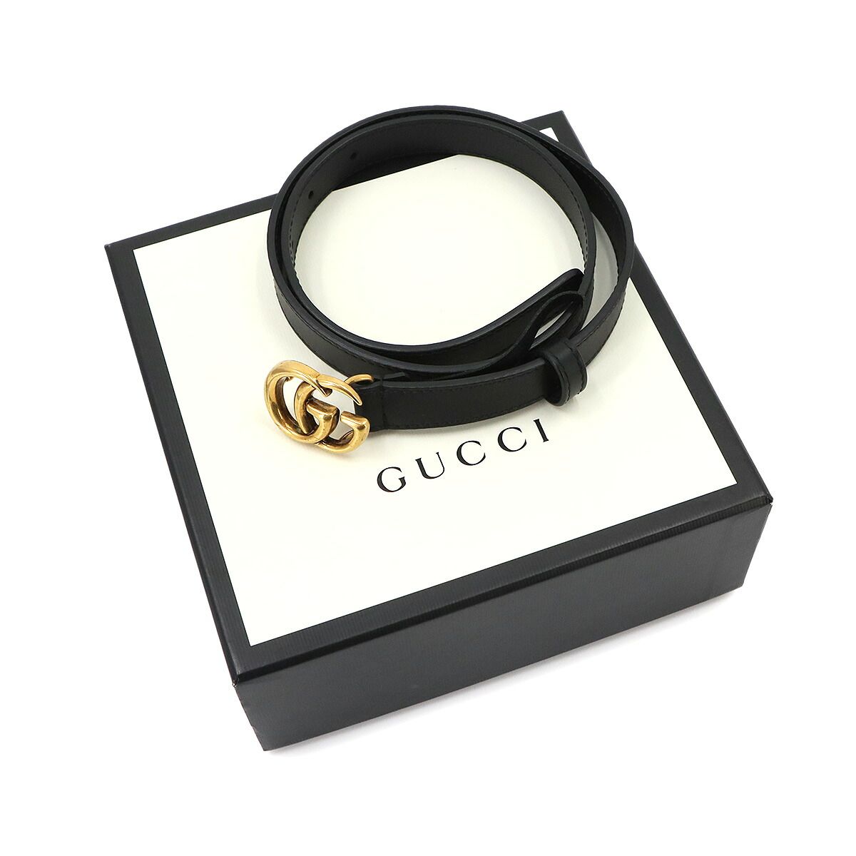 Gucci Double G Slim Belt Leather Black 70 Gold GG Marmont — view 2