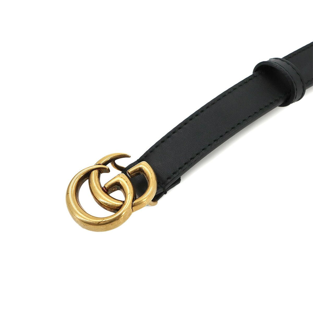 Gucci Double G Slim Belt Leather Black 70 Gold GG Marmont — view 5