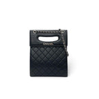 Chanel Shoulder Bag Black Silver Delivery Cutout Handle CC Logo Quilted Chain