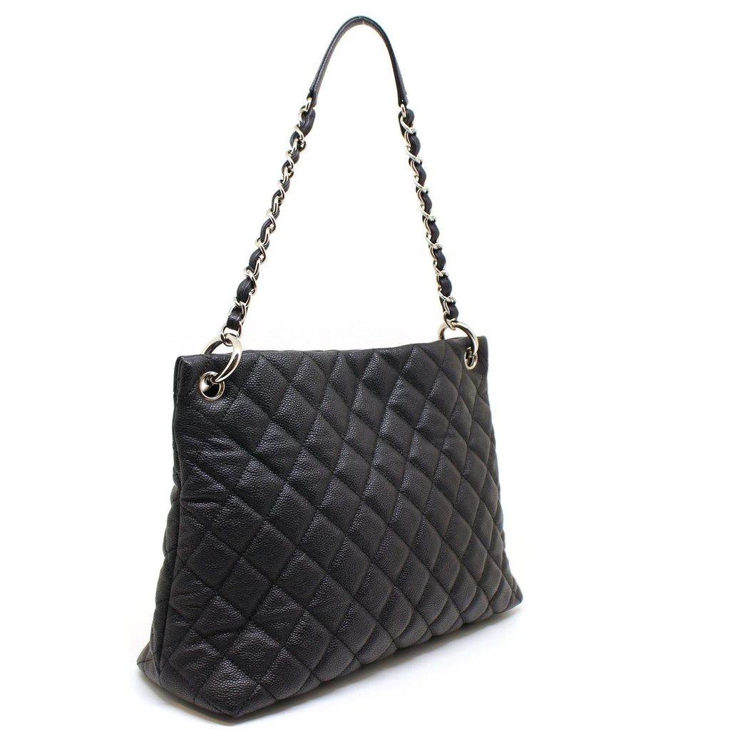 Chanel Quilted Chain Shoulder Bag Caviar Leather Black Silver — view 2