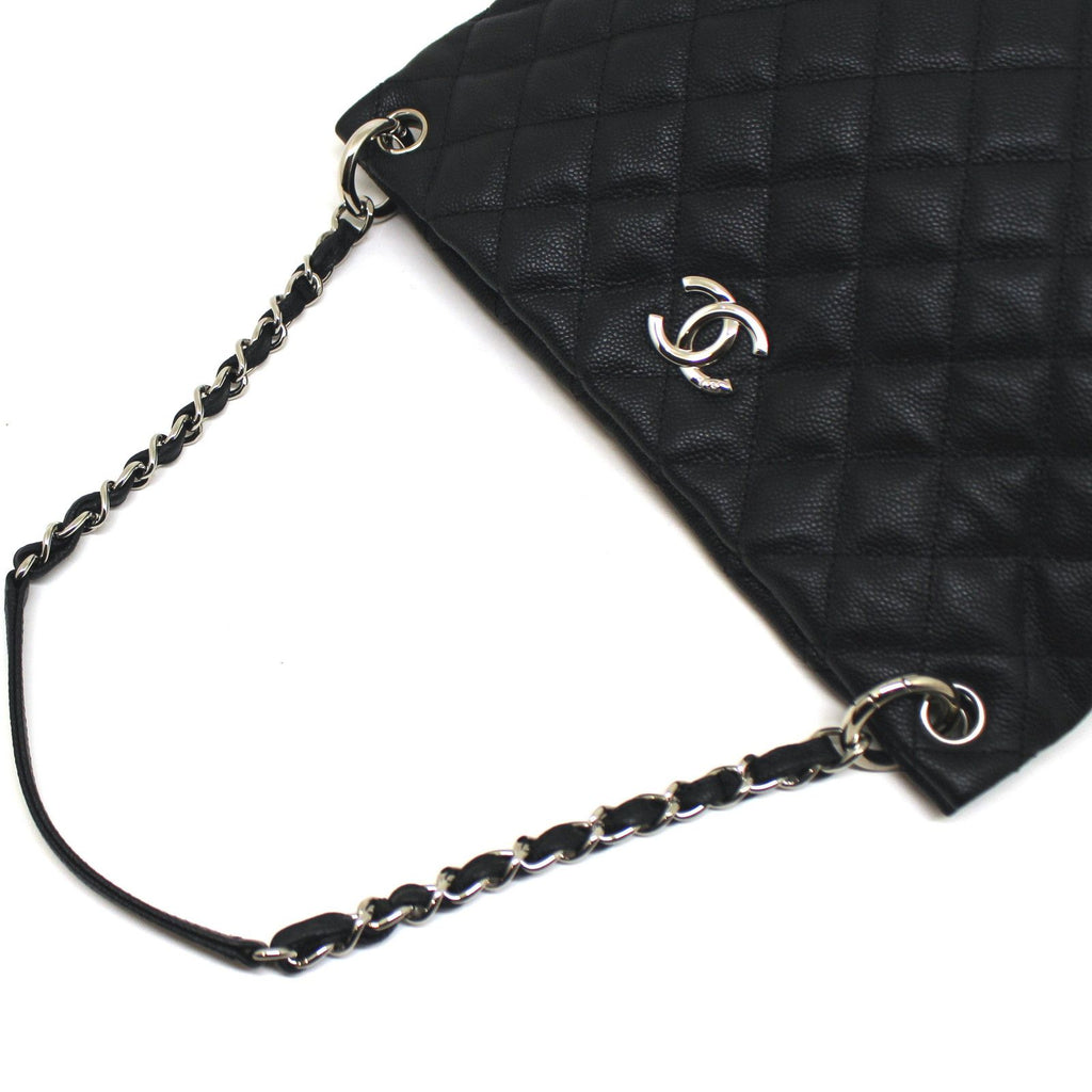 Chanel Quilted Chain Shoulder Bag Caviar Leather Black Silver — view 3