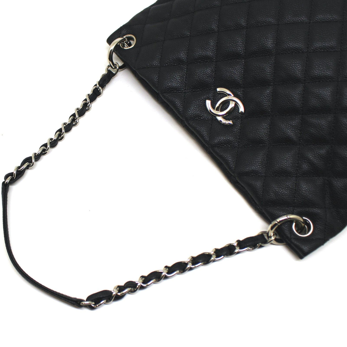 Chanel Quilted Chain Shoulder Bag Caviar Leather Black Silver — view 3