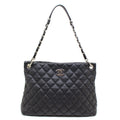 Chanel Quilted Chain Shoulder Bag Caviar Leather Black Silver