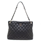 Chanel Quilted Chain Shoulder Bag Caviar Leather Black Silver