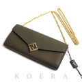 Fendi FF Diamond Chain Wallet Avocado Shoulder Bag