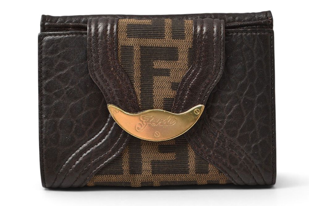 Fendi Wallet Bifold Zucca Pattern Brown Canvas Leather