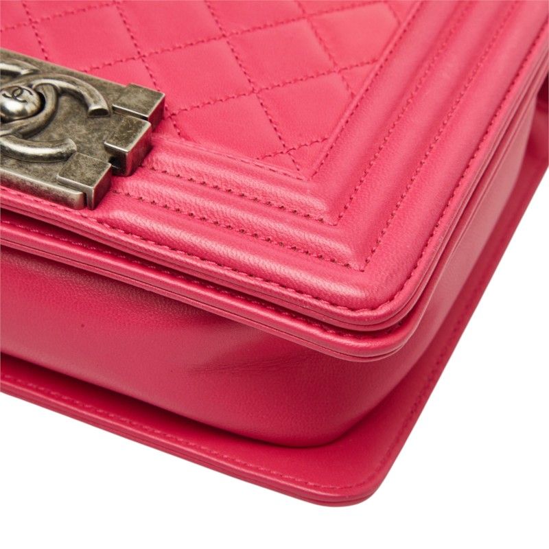 Chanel Boy CC Logo Chain Shoulder Bag Pink Lambskin — view 5