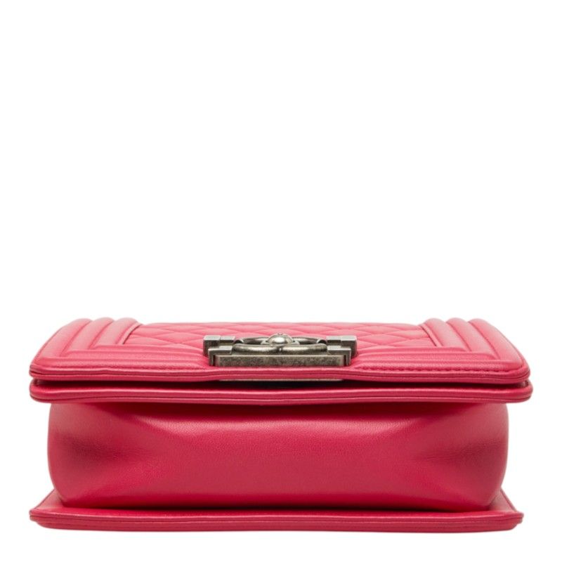 Chanel Boy CC Logo Chain Shoulder Bag Pink Lambskin — view 3