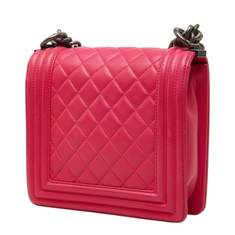 Chanel Boy CC Logo Chain Shoulder Bag Pink Lambskin — view 2