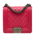 Chanel Boy CC Logo Chain Shoulder Bag Pink Lambskin