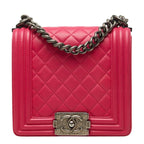 Chanel Boy CC Logo Chain Shoulder Bag Pink Lambskin