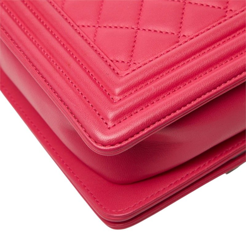 Chanel Boy CC Logo Chain Shoulder Bag Pink Lambskin — view 8