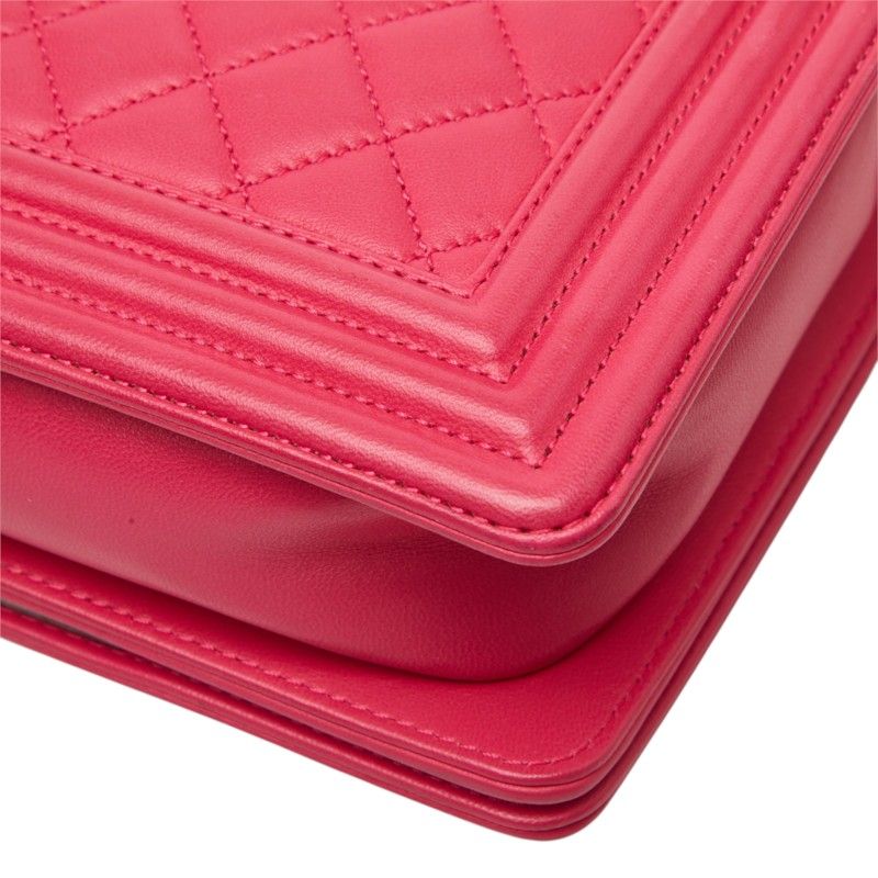 Chanel Boy CC Logo Chain Shoulder Bag Pink Lambskin — view 7