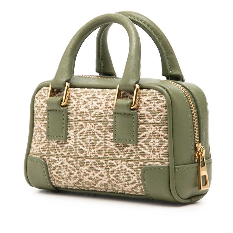 Loewe Repeat Anagram Amazona 12 Mini Chain Shoulder Bag 2-Way Green Gold Canvas — view 2