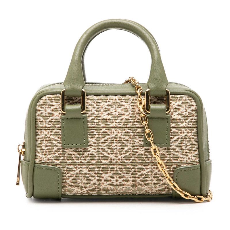 Loewe Repeat Anagram Amazona 12 Mini Chain Shoulder Bag 2-Way Green Gold Canvas