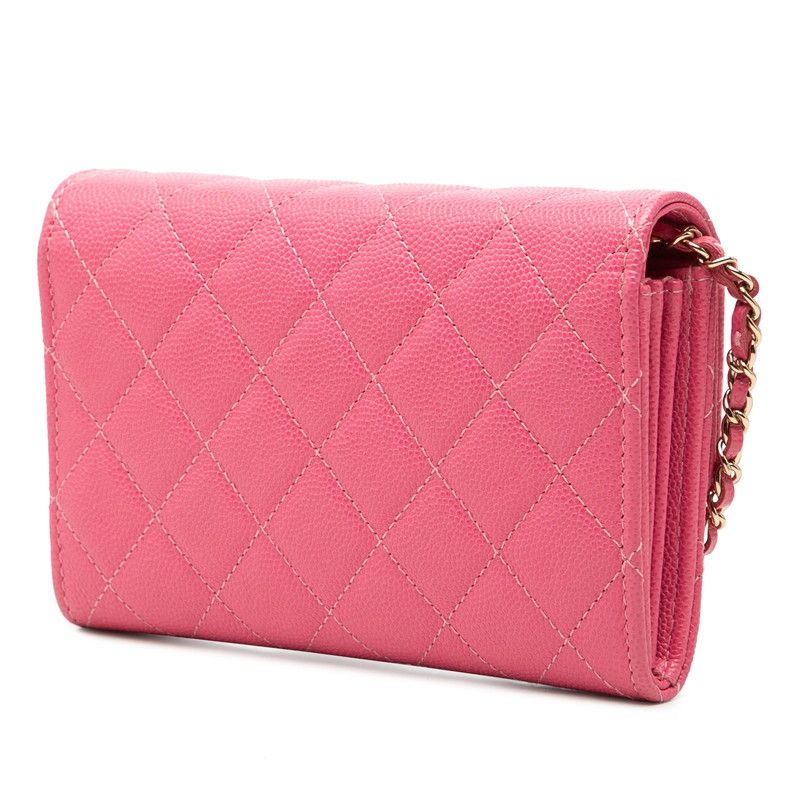 Chanel Quilted CC Logo Chain Wallet Shoulder Bag Pink Caviar Leather — view 2