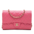 Chanel Quilted CC Logo Chain Wallet Shoulder Bag Pink Caviar Leather