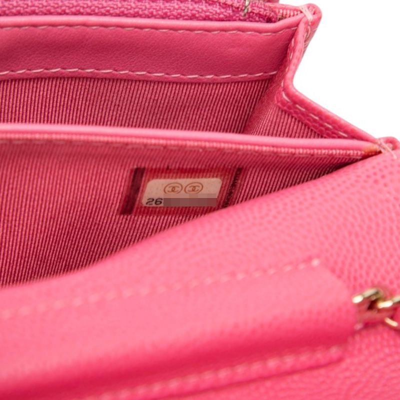 Chanel Quilted CC Logo Chain Wallet Shoulder Bag Pink Caviar Leather — view 6