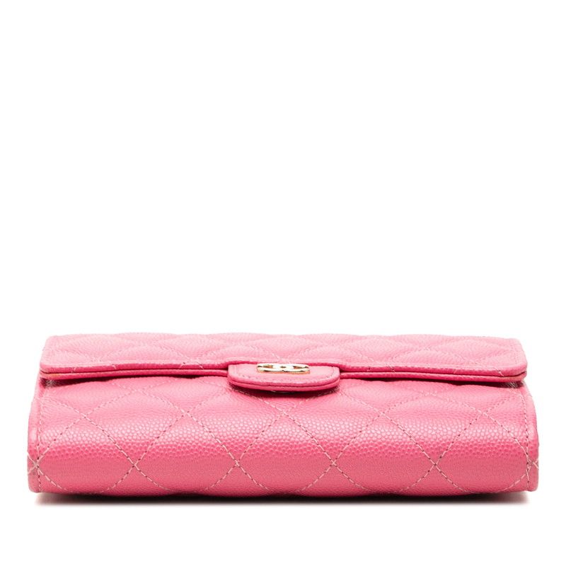 Chanel Quilted CC Logo Chain Wallet Shoulder Bag Pink Caviar Leather — view 3