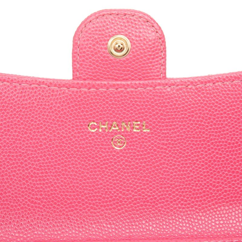 Chanel Quilted CC Logo Chain Wallet Shoulder Bag Pink Caviar Leather — view 5