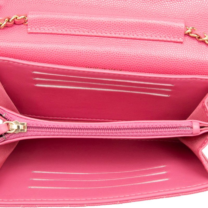 Chanel Quilted CC Logo Chain Wallet Shoulder Bag Pink Caviar Leather — view 4