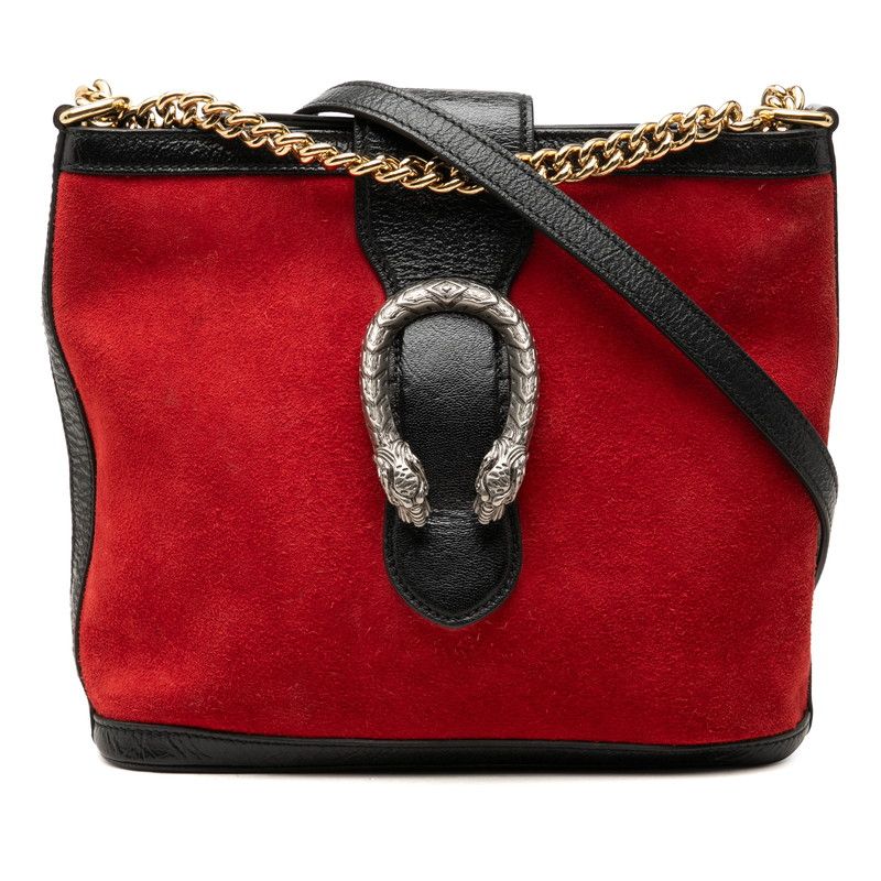 Gucci Dionysus Chain Shoulder Bag Red Black Suede Leather