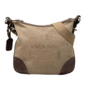 Prada Logo Crossbody Shoulder Bag Brown Canvas Leather
