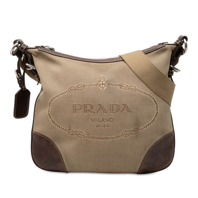 Prada Logo Crossbody Shoulder Bag Brown Canvas Leather
