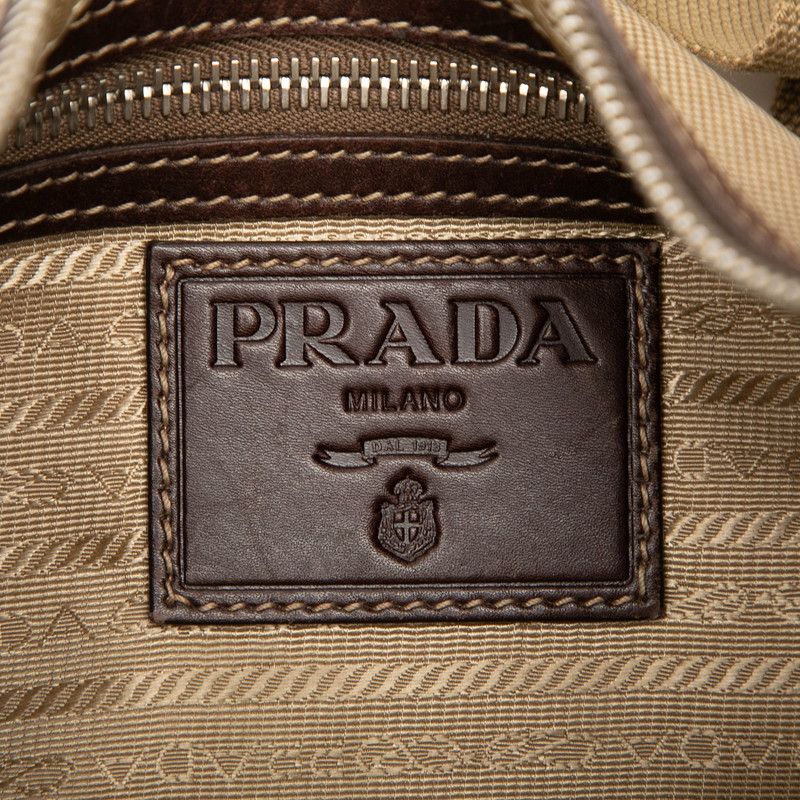 Prada Logo Crossbody Shoulder Bag Brown Canvas Leather — view 5