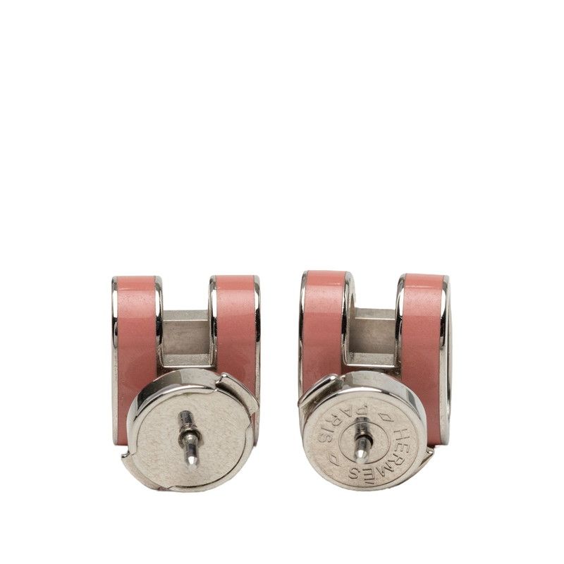 Hermes Mini Pop H Ash Earrings Silver Pink Metal — view 2