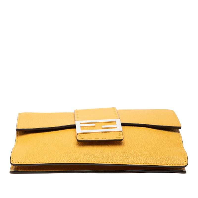 Fendi Flat Bucket Medium Crossbody Shoulder Bag Yellow Leather — view 3
