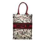 Dior Book Tote Bag Vertical White Black Red Canvas