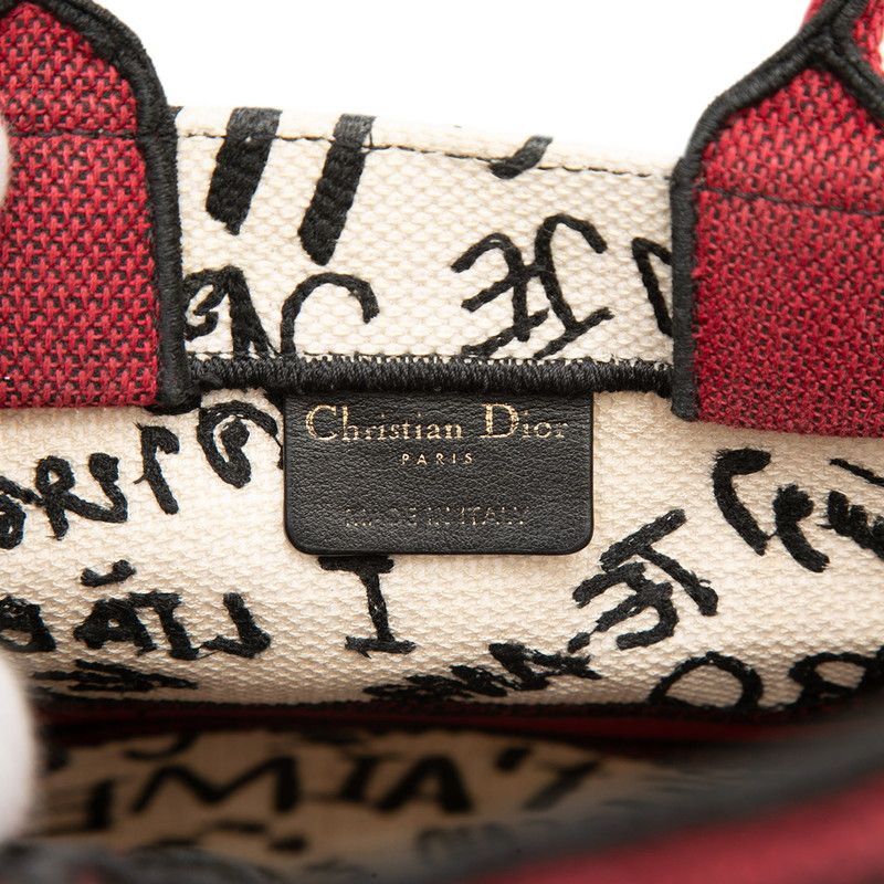 Dior Book Tote Bag Vertical White Black Red Canvas — view 5