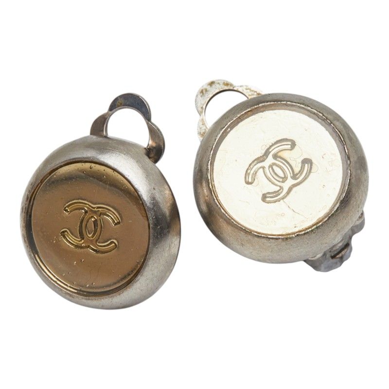 Chanel 99A CC Logo Vintage Earrings Silver Gold Metal — view 3