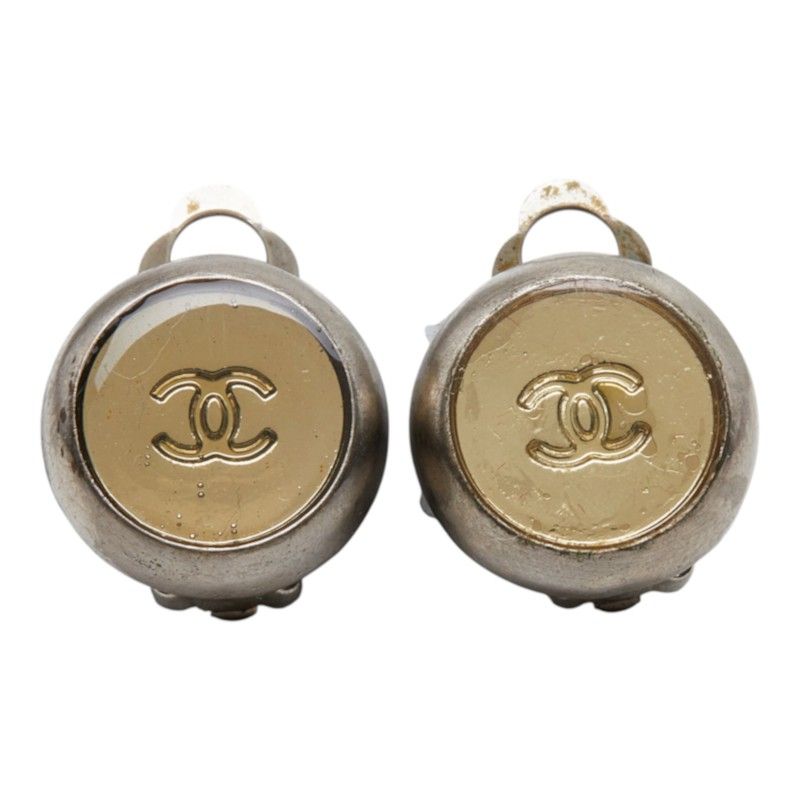 Chanel 99A CC Logo Vintage Earrings Silver Gold Metal