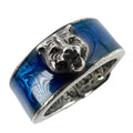 Gucci Garden Cat Head Enamel Silver Blue Ring