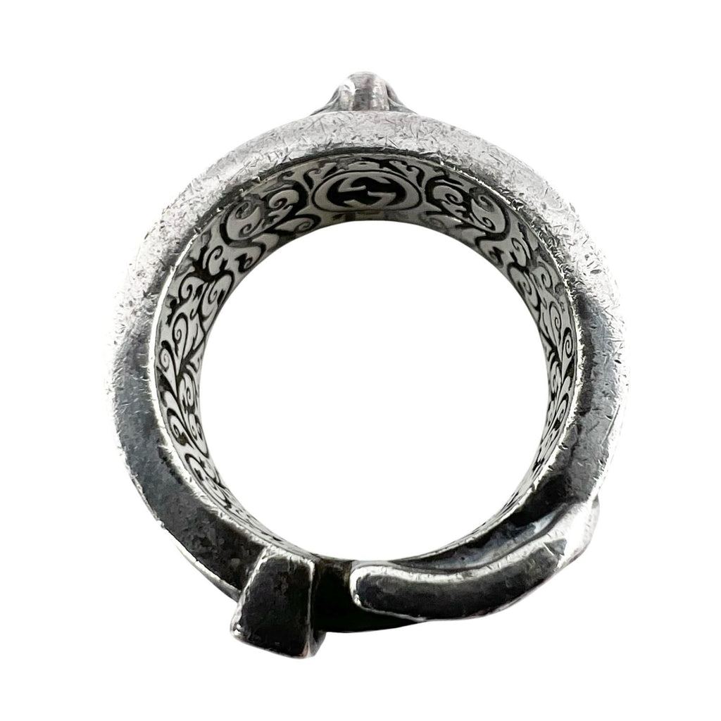 Gucci Garden Cat Head Enamel Silver Blue Ring — view 2