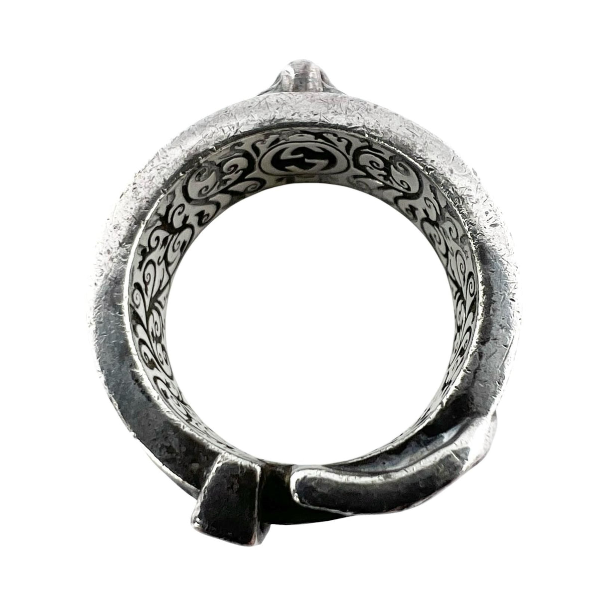 Gucci Garden Cat Head Enamel Silver Blue Ring — view 2