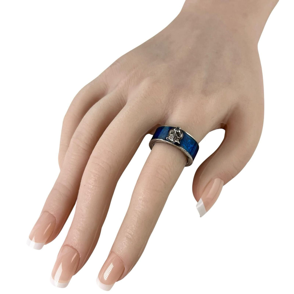 Gucci Garden Cat Head Enamel Silver Blue Ring — view 6